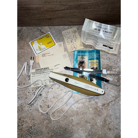 Vintage 1975 Scovill Hamilton Beach Electric Knife Model 265G Harvest Gold Cream - Picture 2 of 14